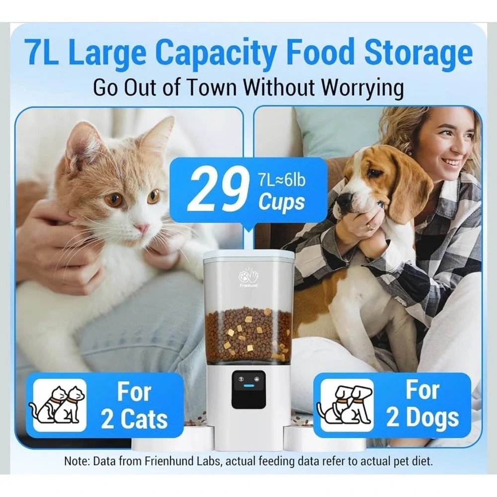 Smart Dual Cat Feeder with WiFi - 7L Automatic Slow Feed for Multiple Pets